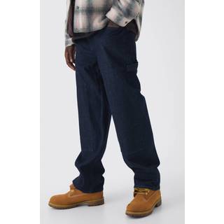 Mens Indigo Baggy Fit Rigid Double Waistband Carpenter Jeans