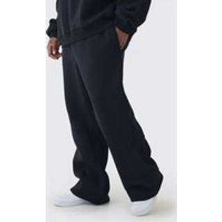 Mens Black Plus Brushed Back Embroidered Straight Fit Joggers