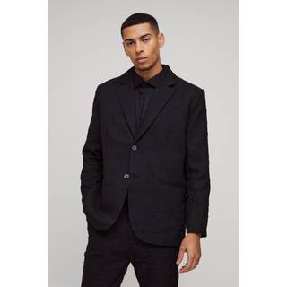 Mens Black Straight Fit Jacquard Textured Single Breasted Suit Blazer