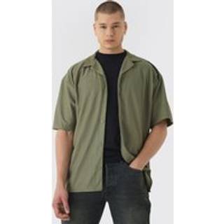 Mens Khaki Oversized Revere Pleated Shirt