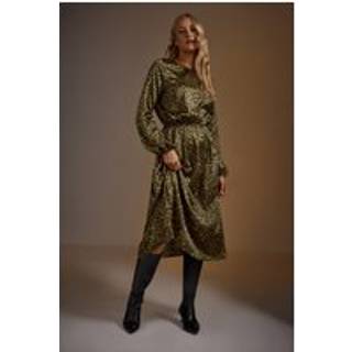 Lts Tall Khaki Green Leopard Print Satin Midi Dress Size 18