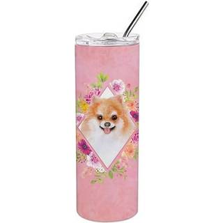 """" Carolines skatte pomeranian nr. 1 lyserøde blomster dobbeltvægget rustfrit stål 20 oz tynd rejseisoleret tumblere multicolor """"