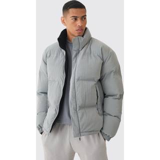 Mens Embroidered Ripstop Funnel Neck Puffer In Grey