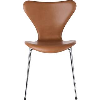 Fritz Hansen - Series 7 stol 3107 helpolstret læder stålstel krom grace walnut - Spisebordsstole - Arne Jacobsen - Brun - Læder/Metal/Træ
