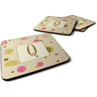 """" Caroline's Treasures CJ1004-QFC Monogram-Tan Dots Foam Coasters (Sæt på 4) indledende bogstav q 3.5 """" ""H x 3.5"" """" ""W multicolor"" ""
