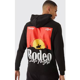 Mens Black Regular Fit Rodeo Back Print Hoodie
