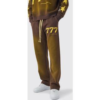 Mens Brown Relaxed Fit Puff Print Spray Wash Moto Joggers