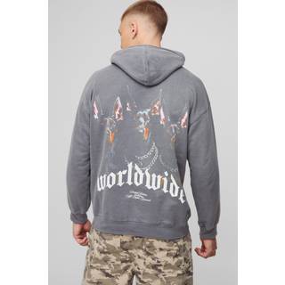 Mens Charcoal Oversized Worldwide Graphic Hoodie
