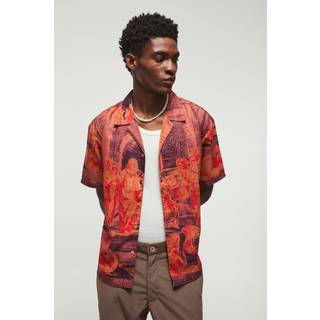 Mens Rust Short Sleeve Oversized Slub Painting Shirt