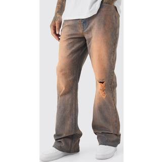 Mens Pink Tall Relaxed Flare Knee Rip Rigid Tinted Denim Jeans