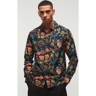 Mens Black Dragon Print Long Sleeve Shirt
