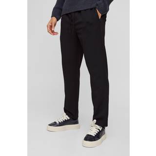 Mens Black Elastic Waistband Stretch Tapered Tailored Trouser