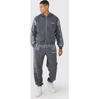 Mens Charcoal Oversized Paisley Border Printed Tracksuit
