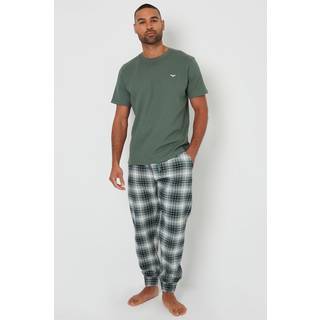 Threadbare Threadbare Green Blend Textured Short Sleeve 100% Cotton Check Pyjamas Set