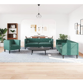 3-personers Chesterfield-sofasæt med puder fløjl mørkegrøn