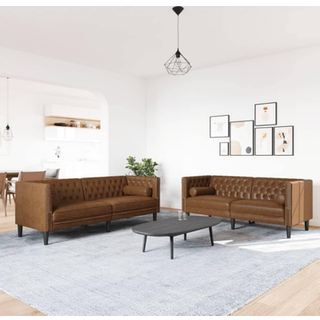 2-Personers Chesterfield-Sofasæt Med Puder Fløjl - Brun / 2-personers   3-personers