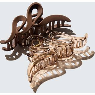 Large Claw Hair Clips, Wave, 2-Pack, Coffee/Clear