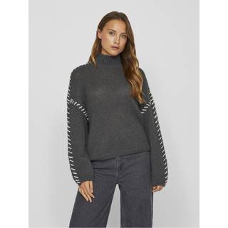 VILA dame pullover VICHOCA - Dark Grey WHITE STITCHING - M