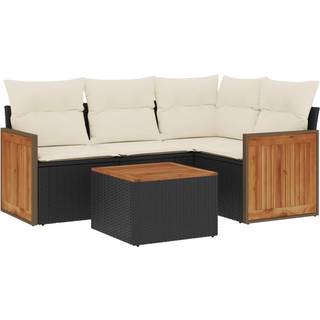 Sofasæt Til Haven 4 Dele Med Hynder Polyrattan Beige - Sort og cremefarvet / Med bord