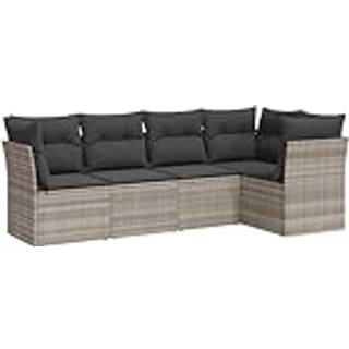 Sofasæt Til Haven 5 Dele Med Hynder Polyrattan Sort - Lysegrå / Uden bord