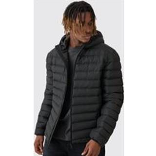 Mens Tall Zip Through Hooded Puffer Jacket In Black