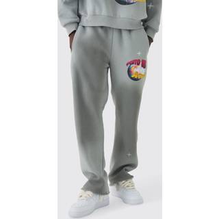 Mens Charcoal Straight Distressed Brushback Joggers