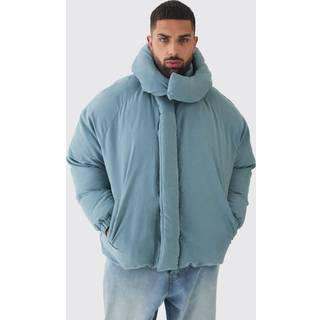 Mens Plus Man Extreme Heavy Padded Hooded Puffer Coat In Dusty Blue