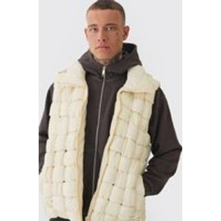 Mens Tall Boxy Fit Hand Weft Padded Gilet In Stone