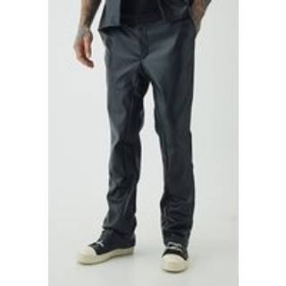 Mens Black Tall PU Slim Fit Flared Trousers