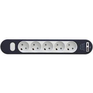 5-stikdåse uden jord, DK, USB A+C HVID Ledningslængde:1,5 meter - Stikprop:Stikprop uden jord