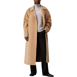 Double Face Wool Wrap Coat - Brown - XS