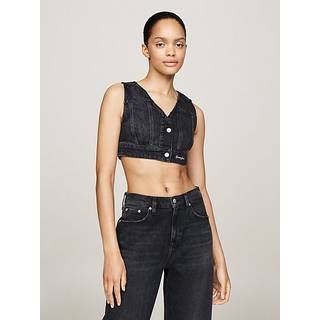Glitter Cropped Denim Vest
