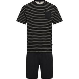 Mørkegrå bambus pyjamas shortssæt med striber, XL