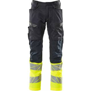 MASCOT ACCELERATE SAFE arbejdsbukser med knælommer, mørk marine/hi-vis gul - 82C56