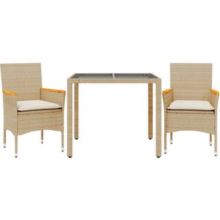 Spisebordssæt Til Haven 9Dele Med Hynder Polyrattan Og Glas - 2 / Beige / 90 x 90 x 75 cm