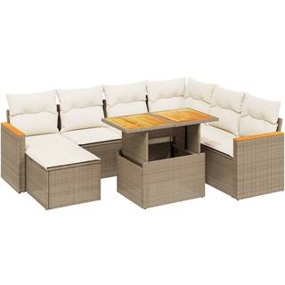 Sofasæt Til Haven 8 Dele Med Hynder Polyrattan - beige og cremefarvet