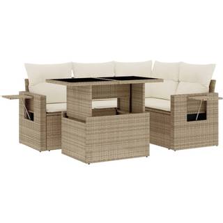 Sofasæt Til Haven 5 Dele Med Hynder Polyrattan Sort - beige og cremefarvet / uden opbevaring