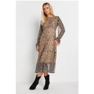 PixieGirl Petite Animal Long Sleeve Mesh Tiered Midi Dress36 Petite