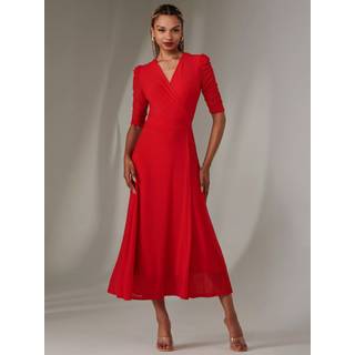 Jolie Moi Jolie Moi Red Zeena Plain Wrap Mesh Maxi Dress