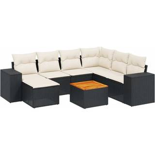 Sofasæt Til Haven 8 Dele Med Hynder Polyrattan Beige - Sort og cremefarvet / 3x midterdel hjørnedel fodskammel bord