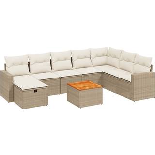 Spisebordssæt Til Haven 9 Dele Med Hynder Polyrattan Beige - beige og cremefarvet / uden opbevaring