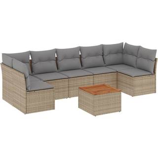 Sofasæt Til Haven 8 Dele Med Hynder Polyrattan - blandet beige og grå / 5x midterdel 2x hjørnedel bord