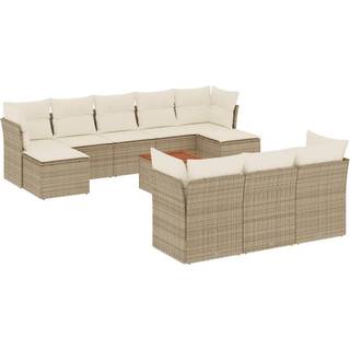 Sofasæt Til Haven 11 Dele Med Hynder Polyrattan Sort - beige og cremefarvet