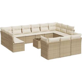 Sofasæt Til Haven 14 Dele Med Hynder Polyrattan - beige og cremefarvet / Med bord