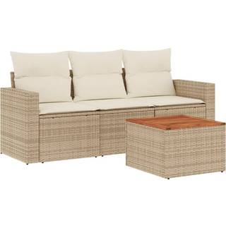 Sofasæt Til Haven 4 Dele Med Hynder Polyrattan - beige og cremefarvet