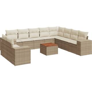 Sofasæt Til Haven 11 Dele Med Hynder Polyrattan Sort - beige og cremefarvet