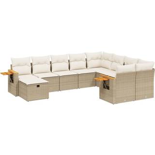 Sofasæt Til Haven 10 Dele Med Hynder Polyrattan Beige - beige og cremefarvet