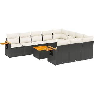 Sofasæt Til Haven 11 Dele Med Hynder Polyrattan Sort - Sort og cremefarvet / Med bord