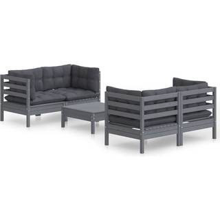 Loungesæt Til Haven 5 Dele Med Grå Hynder Fyrretræ - Grå