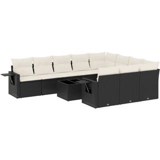 Sofasæt Til Haven 10 Dele Med Hynder Polyrattan Beige - Sort og cremefarvet / Med bord